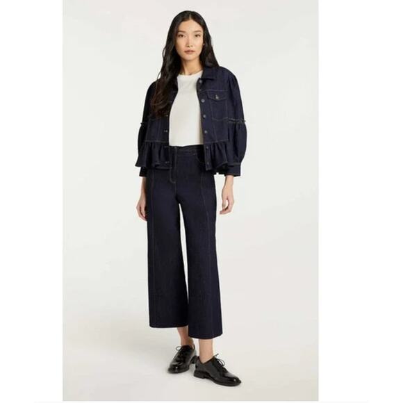 Cinq a Sept Maisie Embellished High Waist Wide Leg Denim Pants NWT 4 - Picture 1 of 8